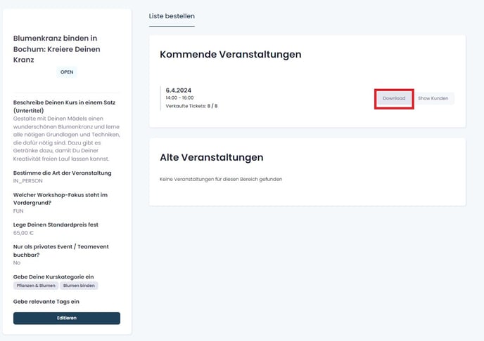 Teilnehmerliste Kurse verwalten 2